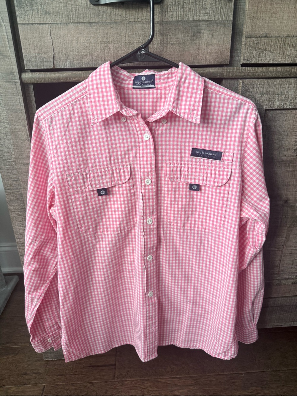 Simply Southern Men's Pink Gingham Button-Down Shirt